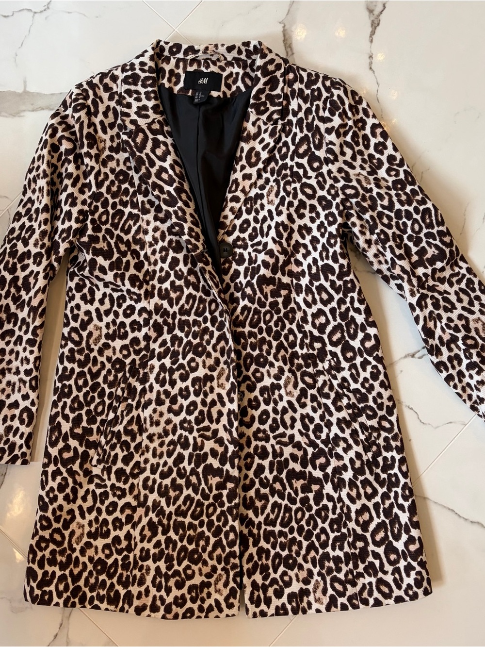 H&M Leopard Print Trench Coat - Cream, Brown, Black